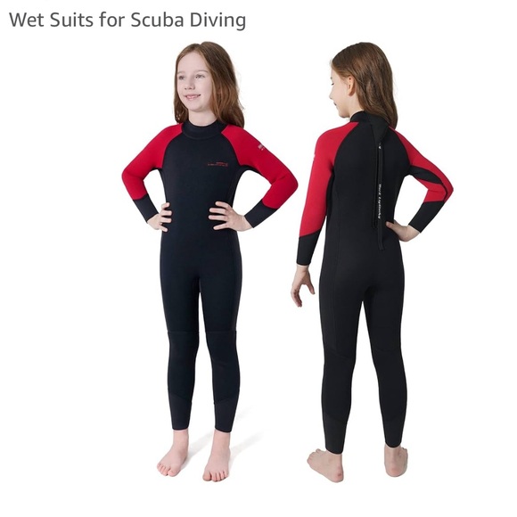 Kids Long-Sleeved WETSUIT. Red/Black (LARGE) Dark Lightning 3/2mmm - Picture 1 of 9